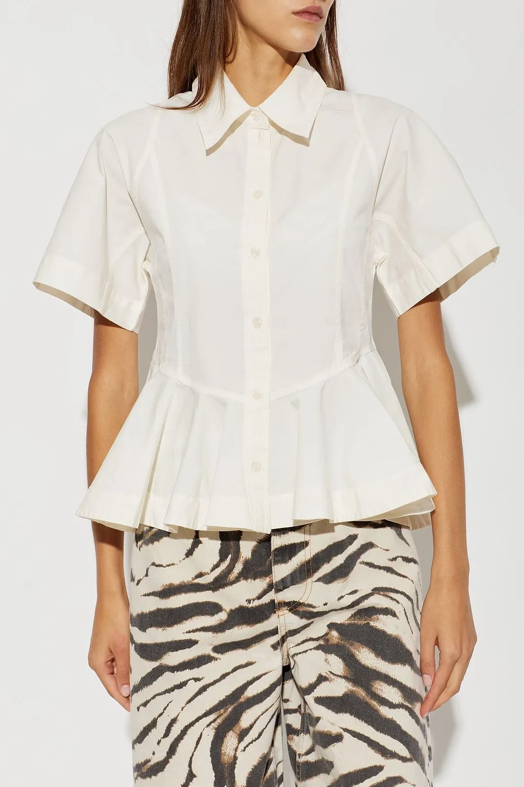 Ganni Button-Up Peplum Top