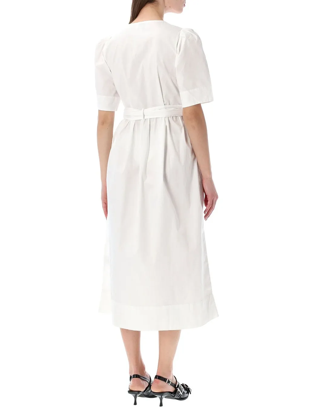 Ganni Tie-Front Cotton Midi Dress