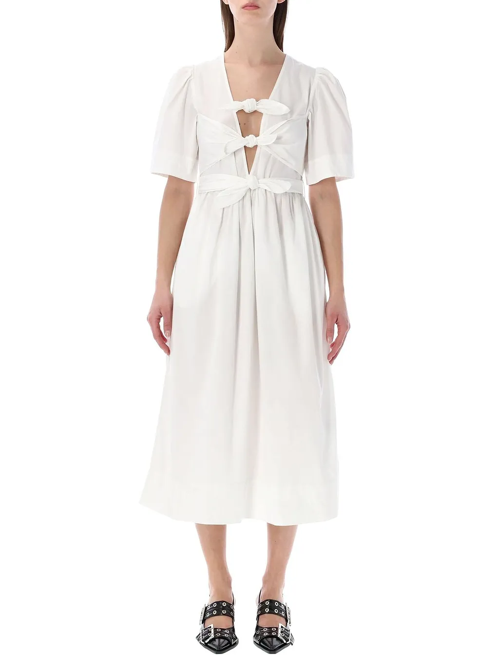 Ganni Tie-Front Cotton Midi Dress