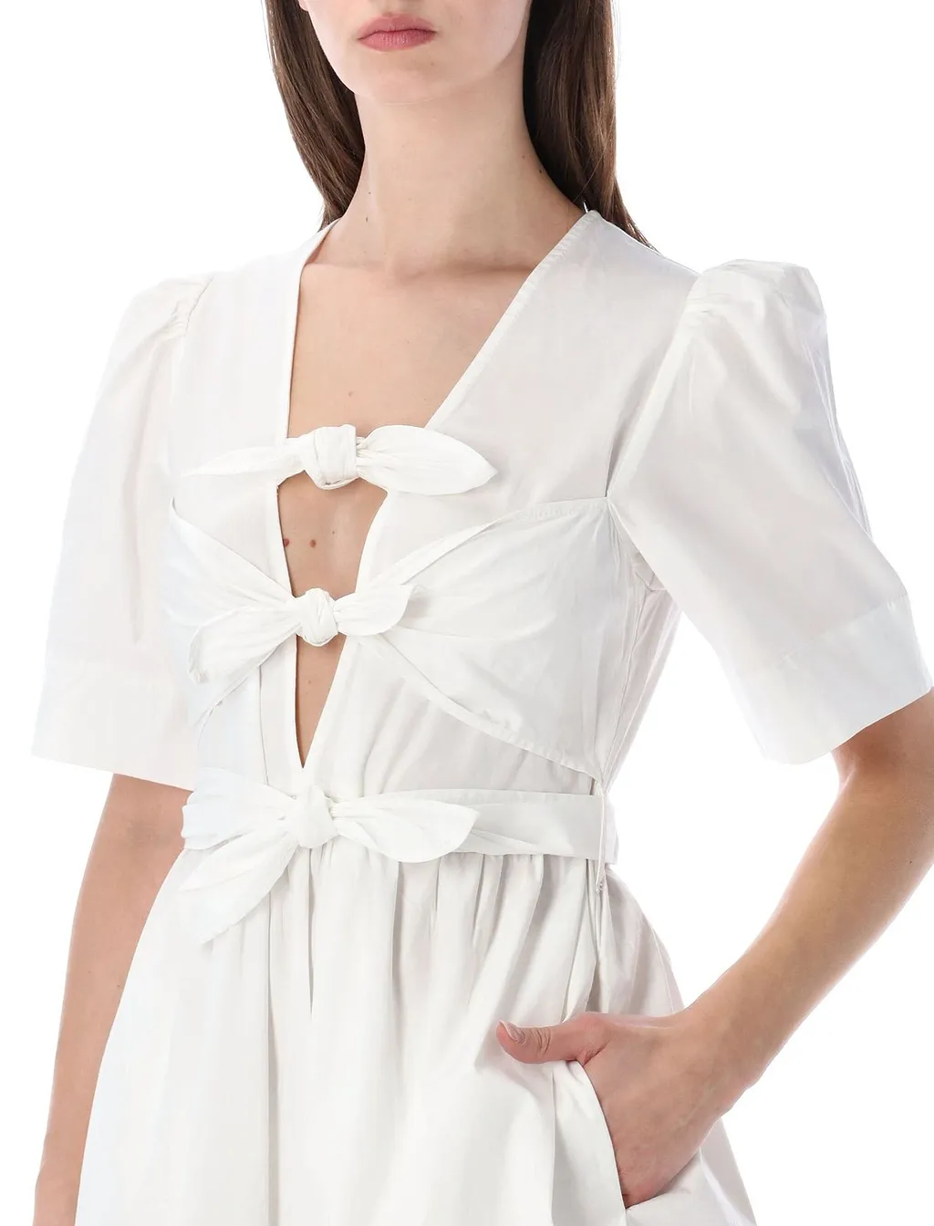 Ganni Tie-Front Cotton Midi Dress