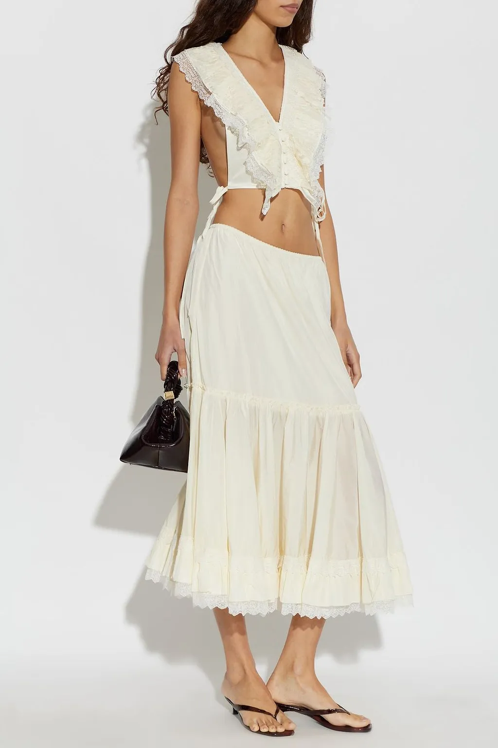 Ganni Tiered Lace-Trim Skirt