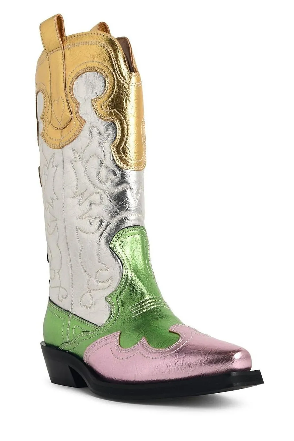Ganni Embroidered Western Mid-Calf Boots
