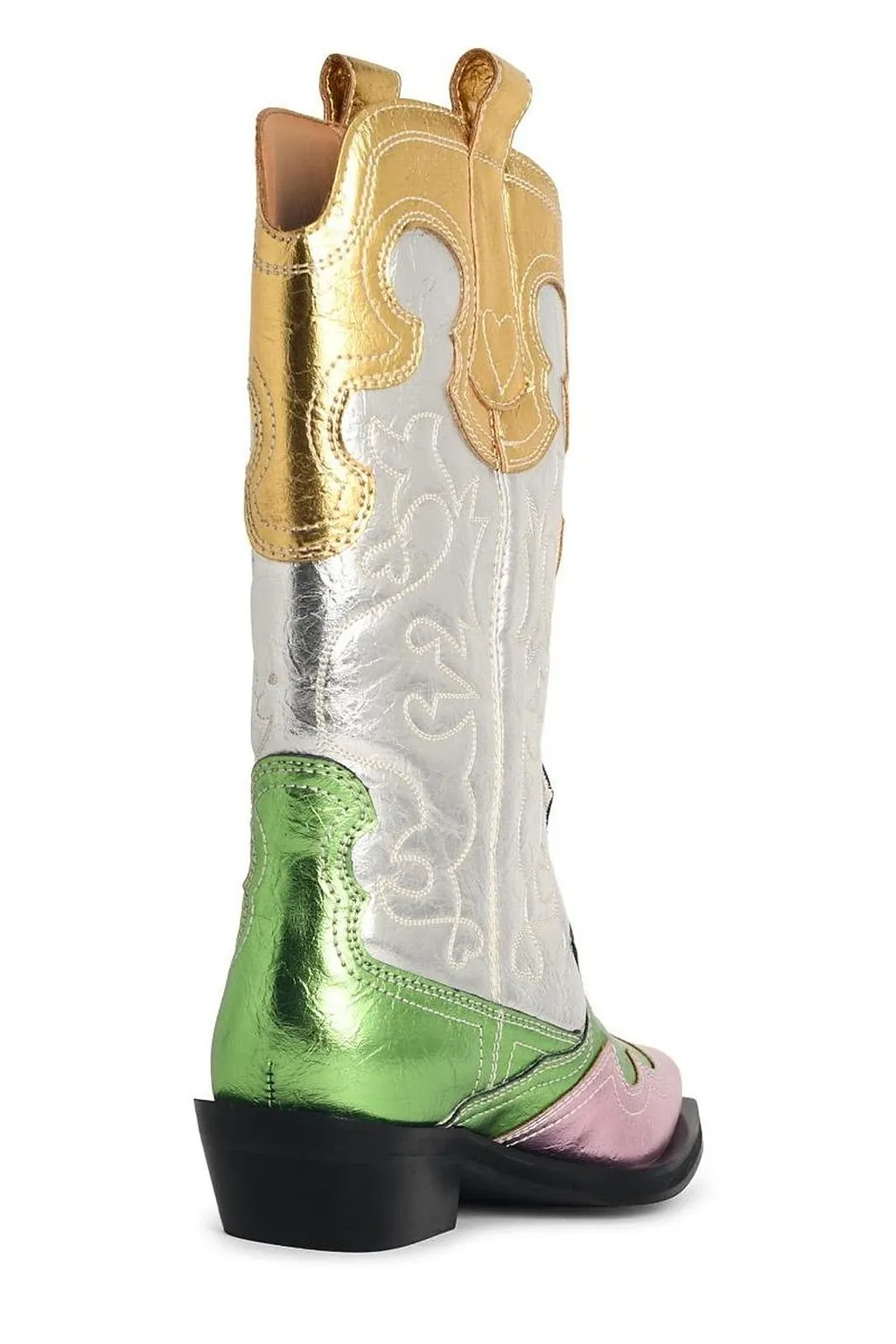 Ganni Embroidered Western Mid-Calf Boots