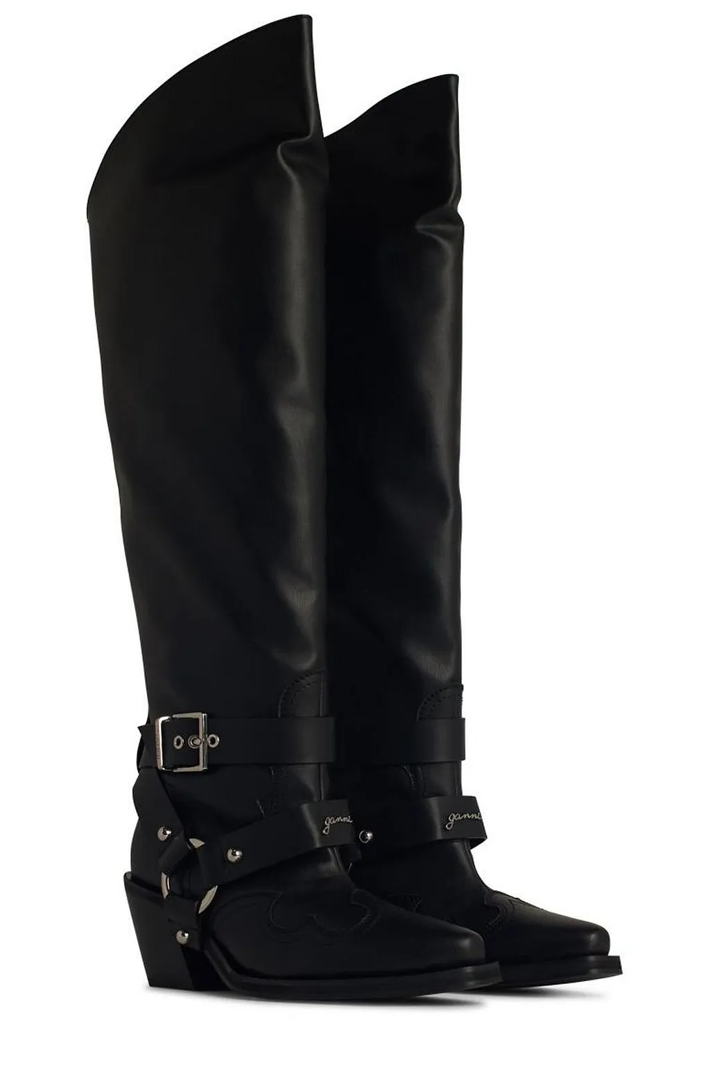 Ganni High Shaft Embroidered Western Boots
