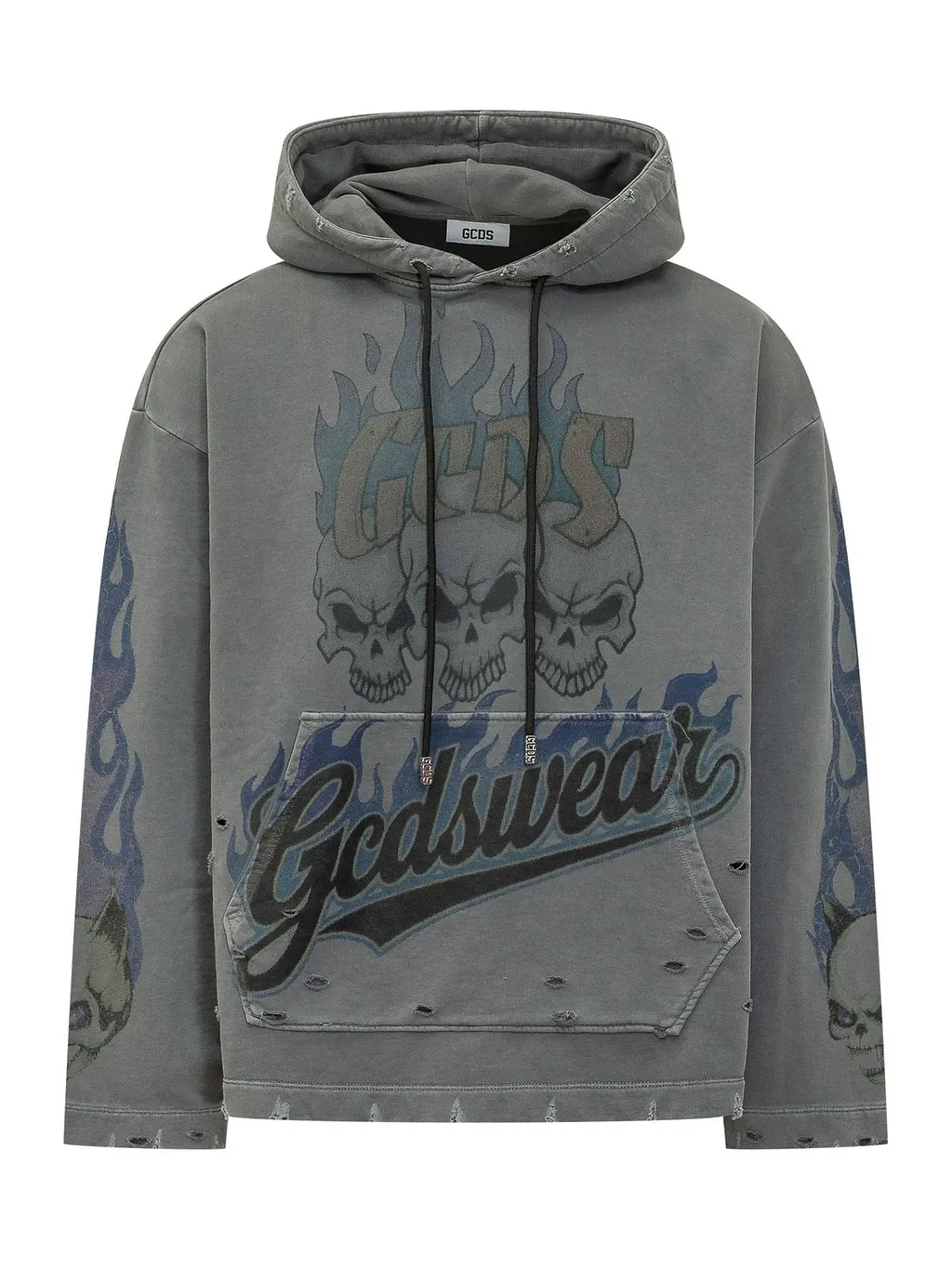 Gcds Graphic-Print Distressed Drawstring Hoodie
