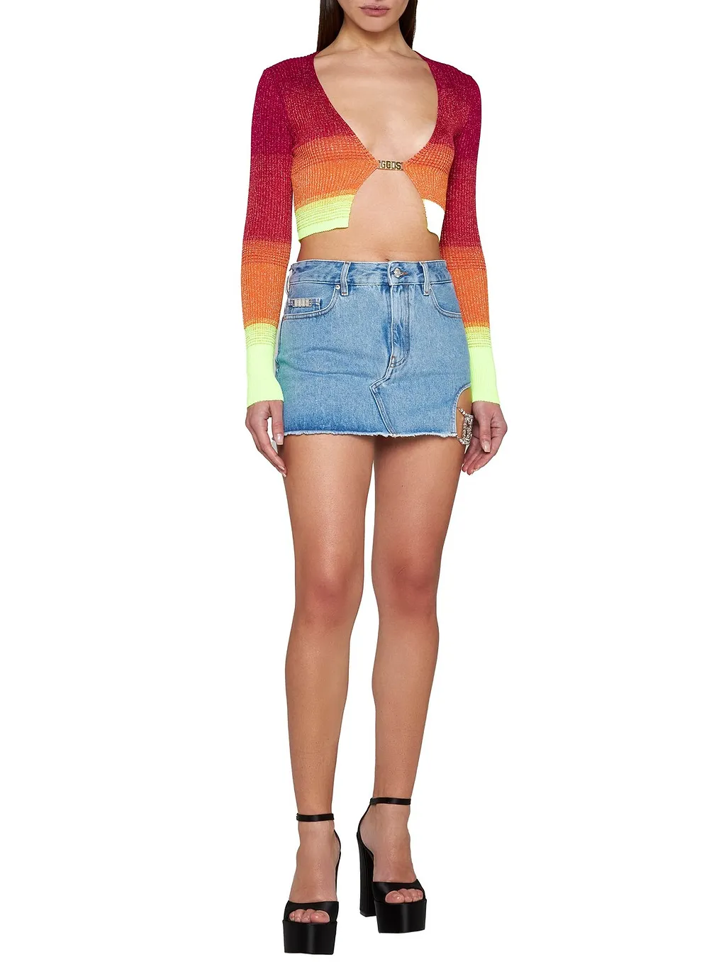 Gcds Logo Embellished Cut-Out Denim Skirt