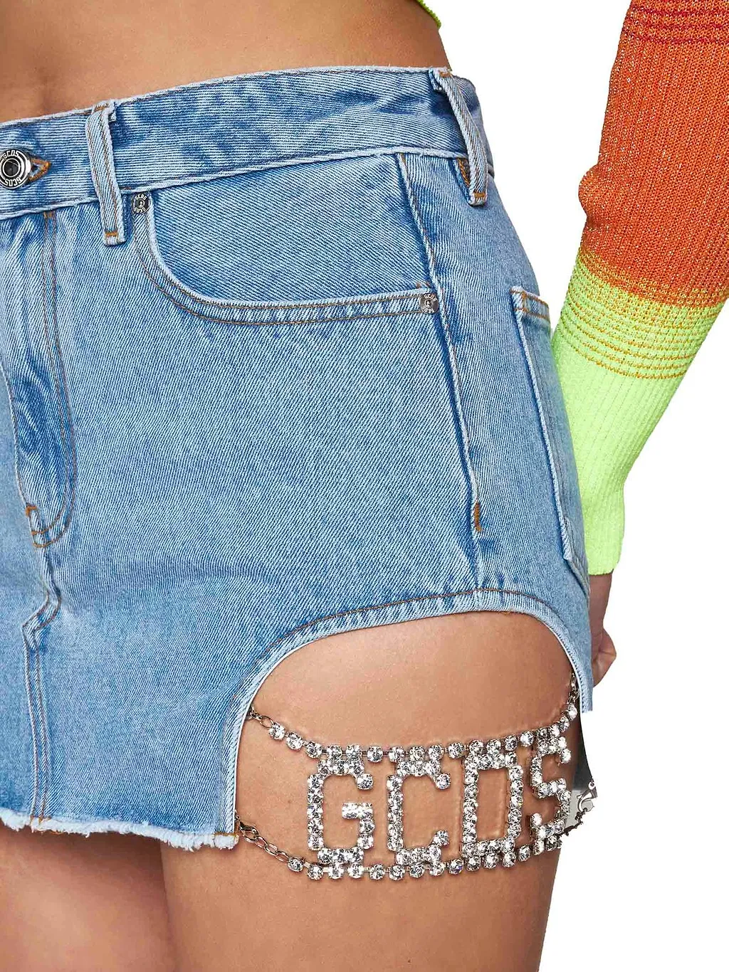 Gcds Logo Embellished Cut-Out Denim Skirt