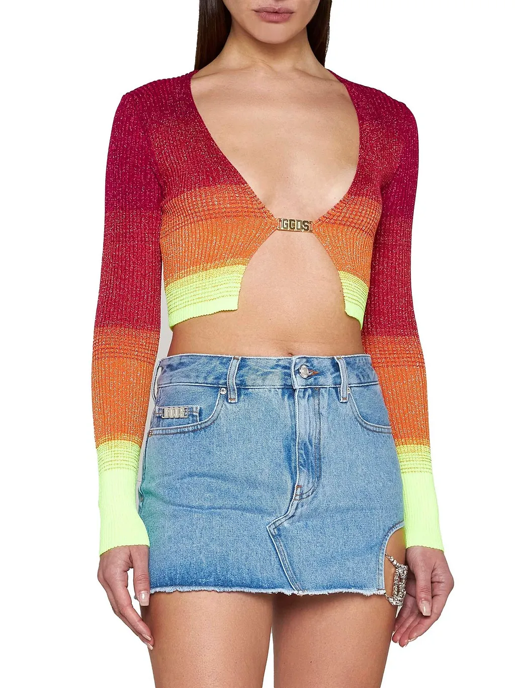Gcds Logo Embellished Cut-Out Denim Skirt
