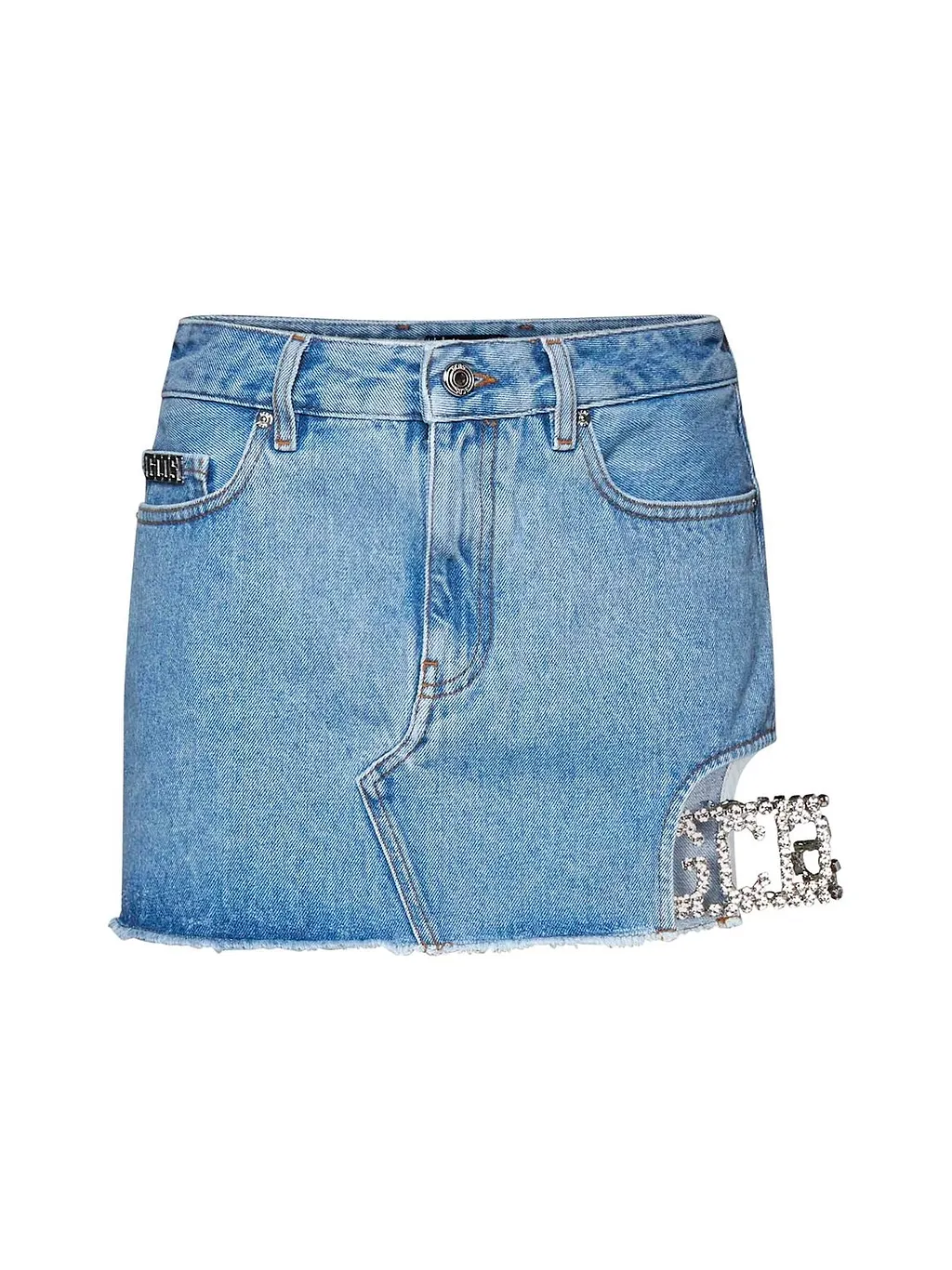 Gcds Logo Embellished Cut-Out Denim Skirt