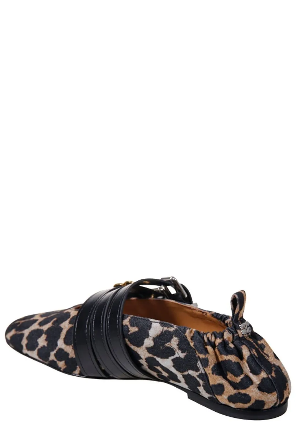 Ganni Leopard-Print Logo Detailed Ballet Flats