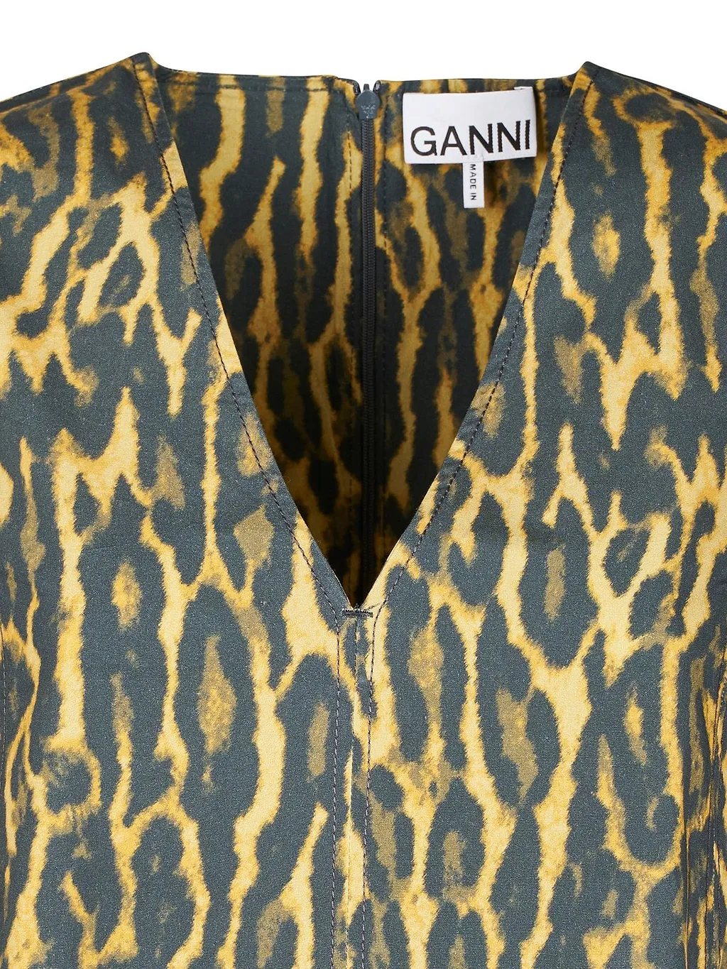 Ganni Leopard-Printed V-Neck Dress