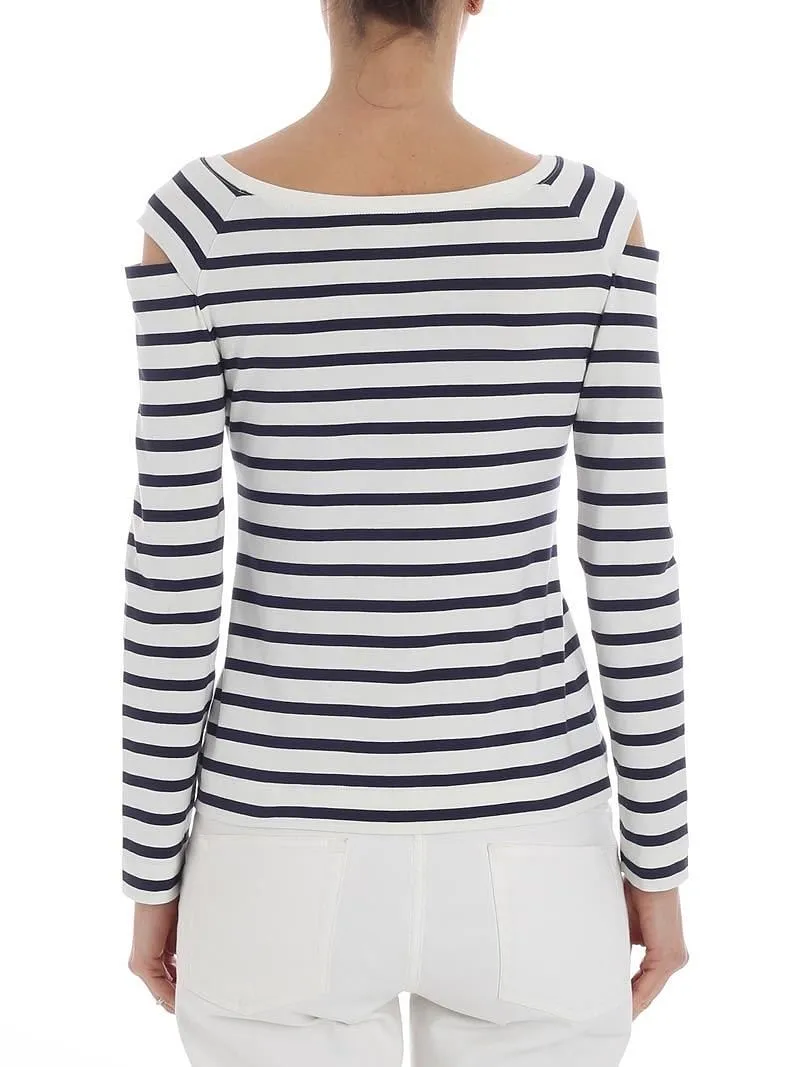 Fuzzi Cold-Shoulder Striped Top