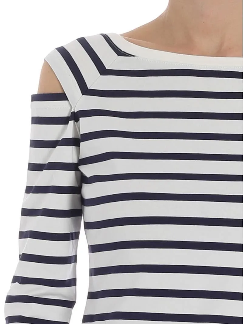 Fuzzi Cold-Shoulder Striped Top