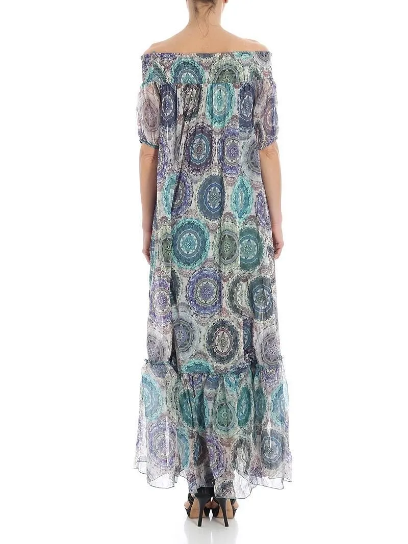Fuzzi Off-Shoulder Printed Maxi Dress