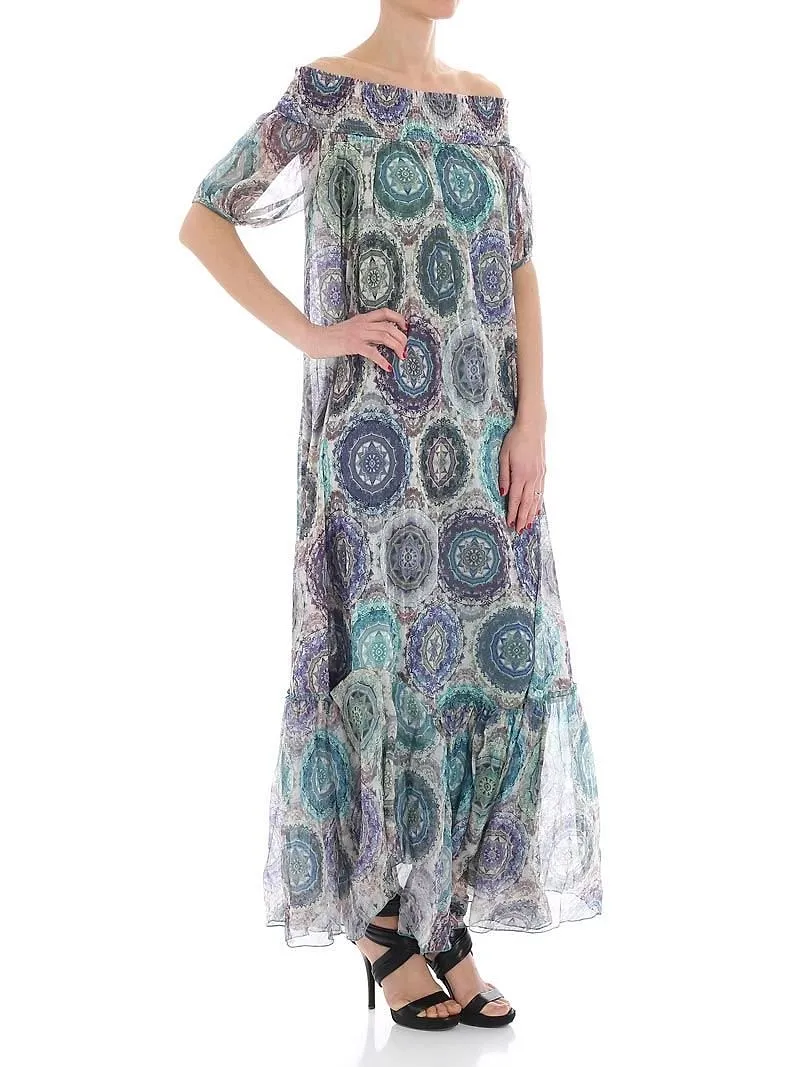 Fuzzi Off-Shoulder Printed Maxi Dress
