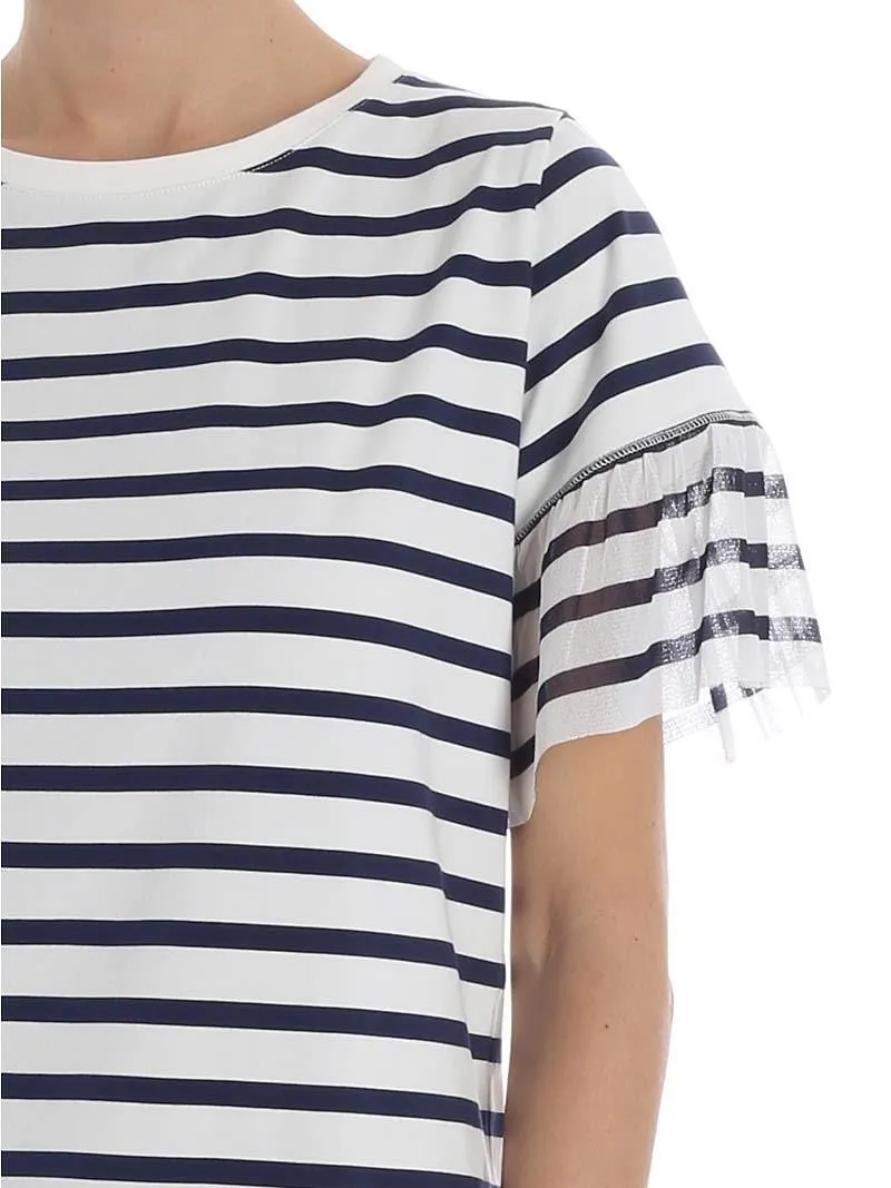 Fuzzi Striped Ruffle-Sleeve T-Shirt
