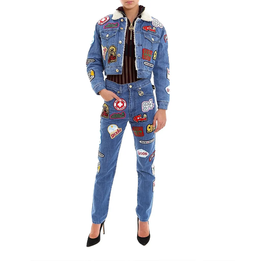 Patch Embellished Shearling Denim Jacket
