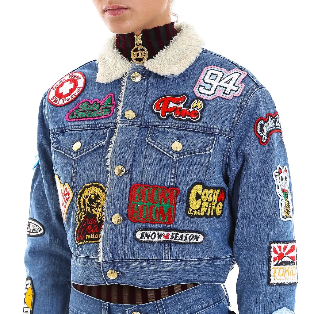 Patch Embellished Shearling Denim Jacket