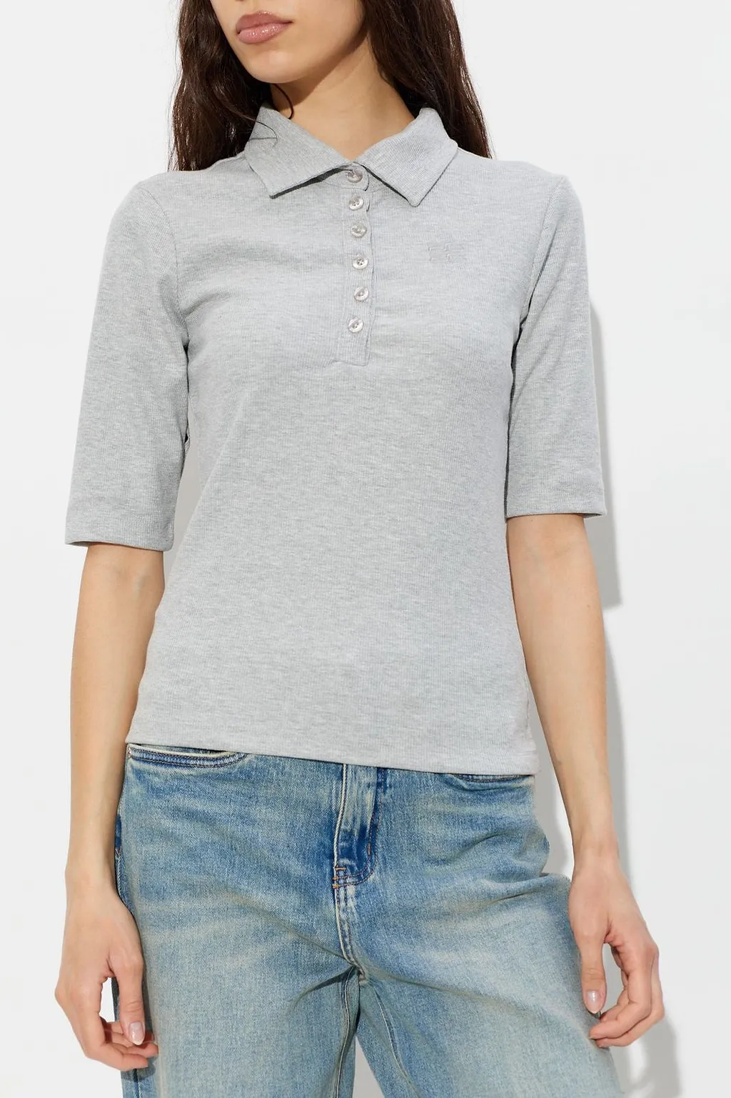 Gestuz Drew Logo Embroidered Straight Hem Polo Top
