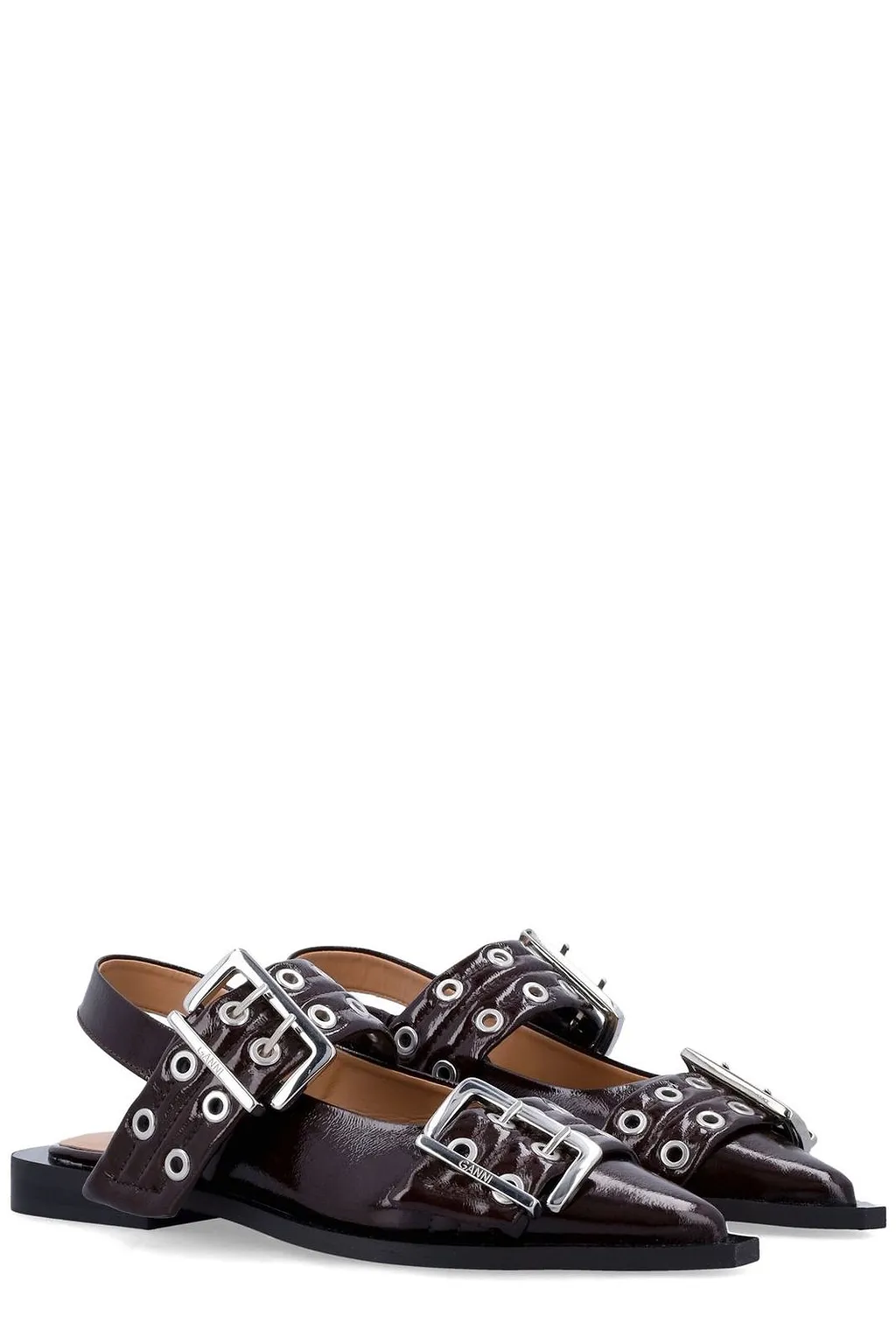 Ganni Pointed Toe Buckle Ballerinas