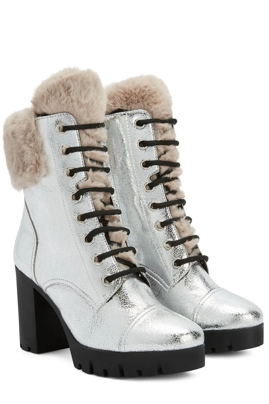Giuseppe Zanotti Moyra Fur-Trim Lace-Up Boots