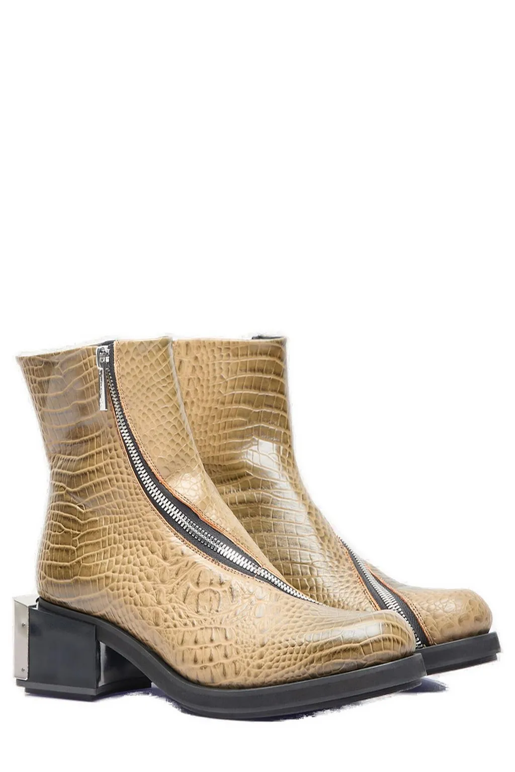 Gmbh Ergonomic Zip-Detailed Embossed Riding Ankle Boots