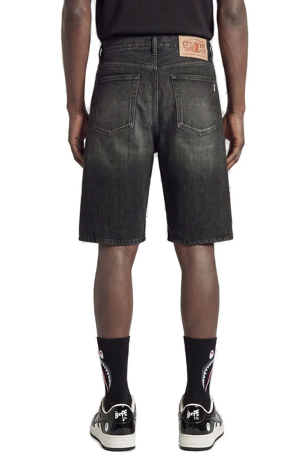 A Bathing Ape Star-Print Logo Patch Denim Shorts