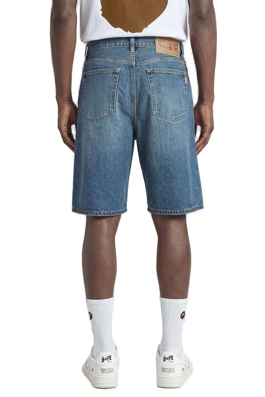A Bathing Ape® Star-Print Logo Patch Denim Shorts