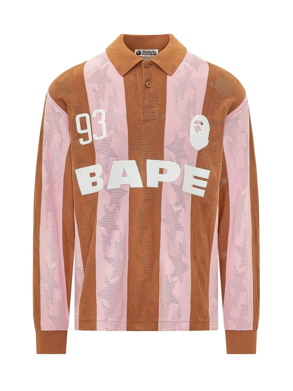 A Bathing Ape Striped Logo Long Sleeve Polo Shirt