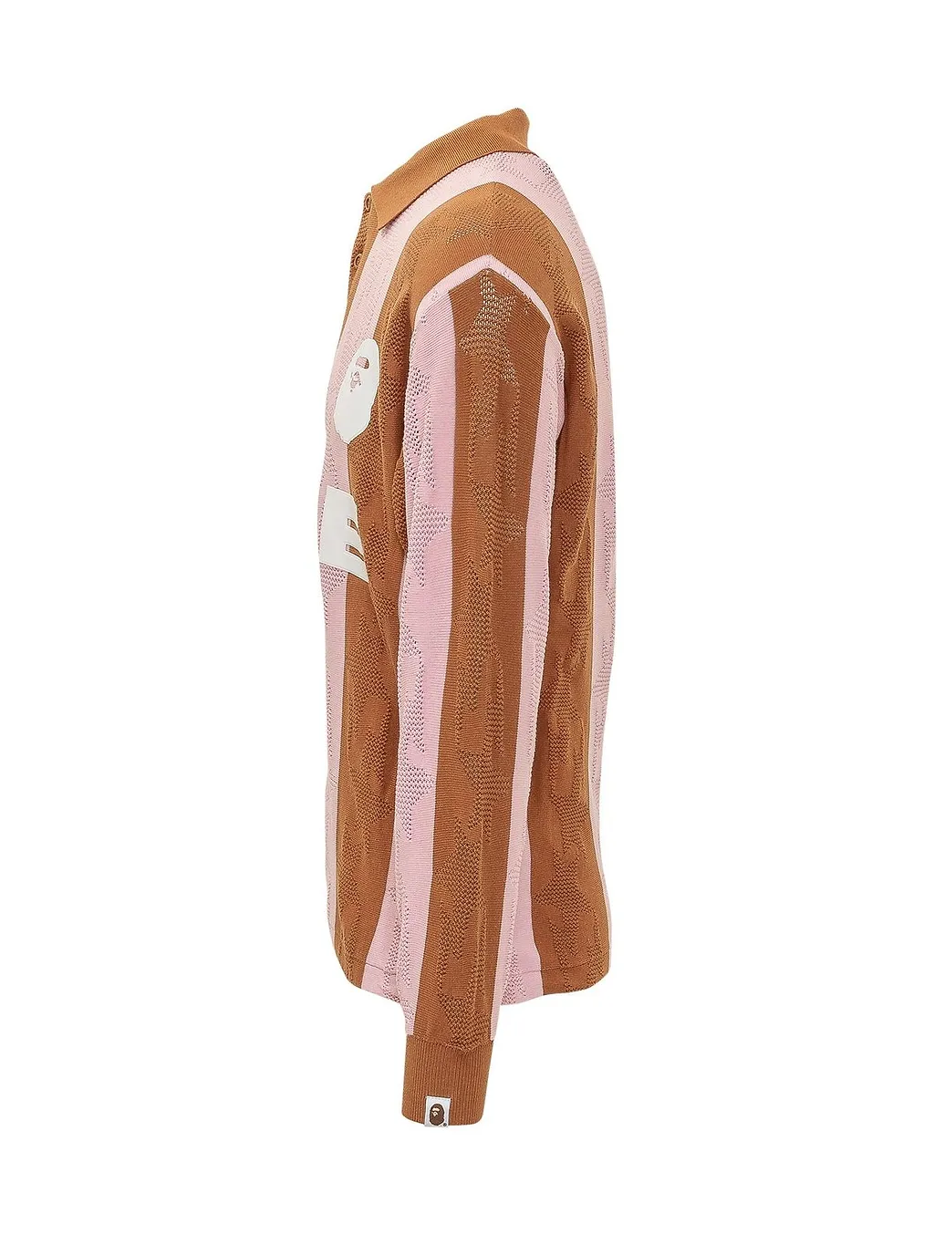 A Bathing Ape Striped Logo Long Sleeve Polo Shirt