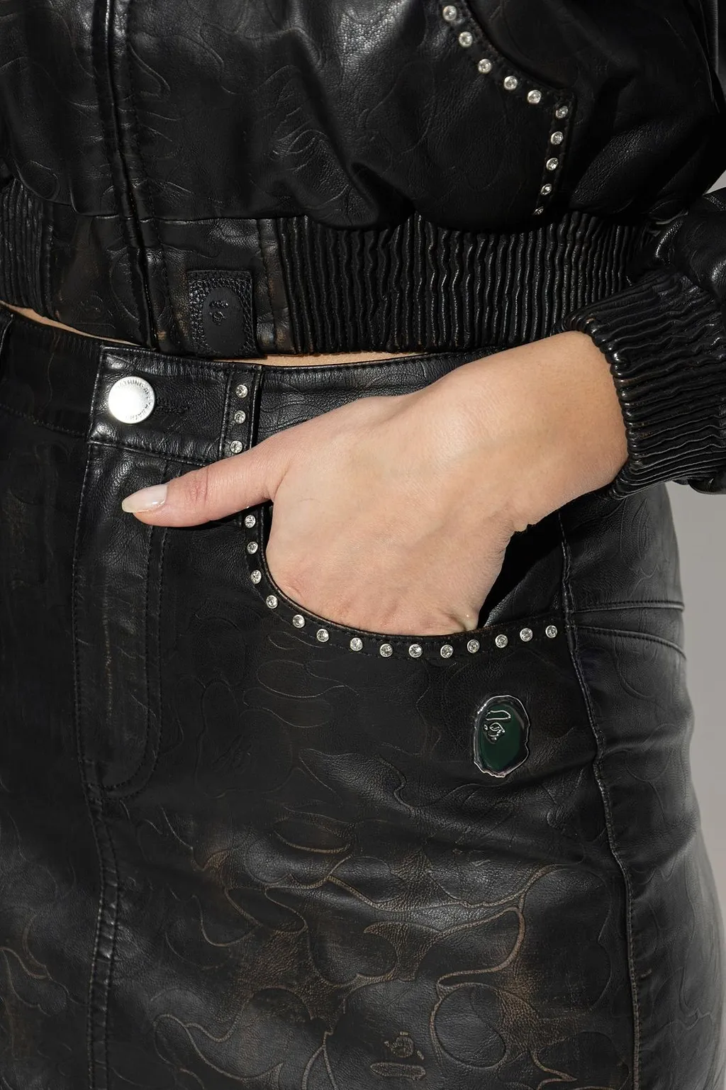 A Bathing Ape® Studded Eco Leather Mini Skirt