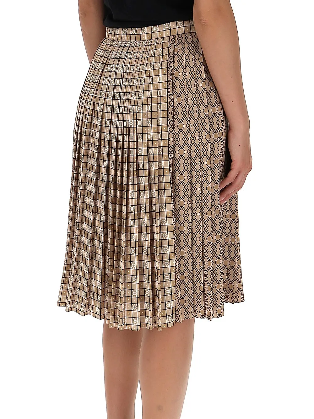 Burberry Contrast Pattern Pleated Skirt