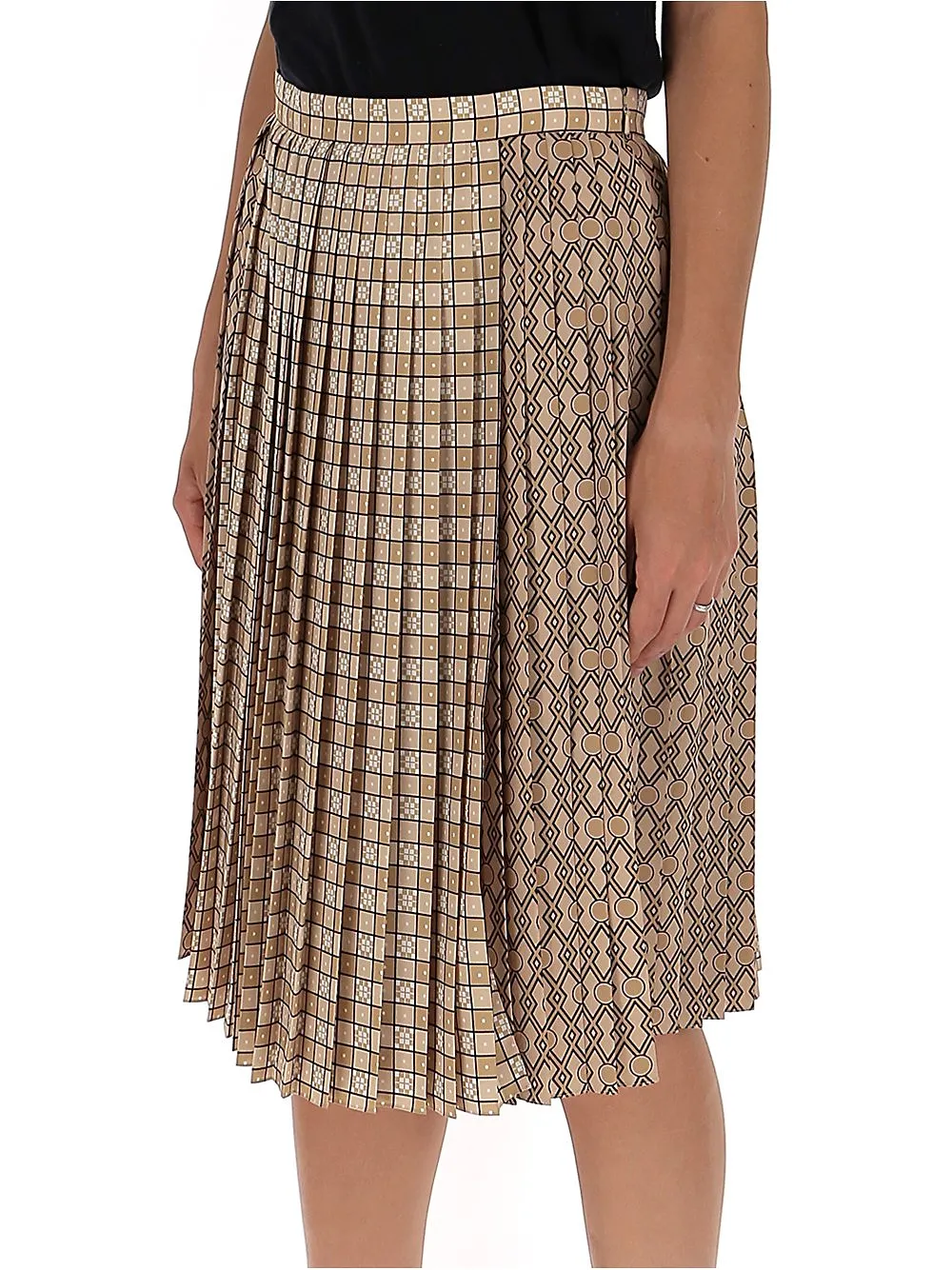 Burberry Contrast Pattern Pleated Skirt