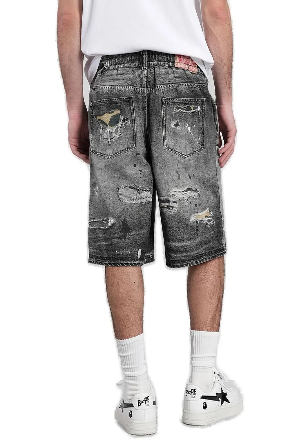 A Bathing Ape® Distressed-Effect Drawstring Denim Shorts