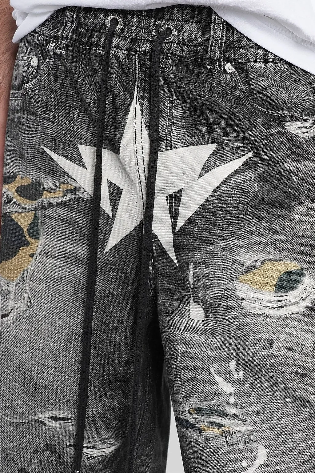 A Bathing Ape® Distressed-Effect Drawstring Denim Shorts