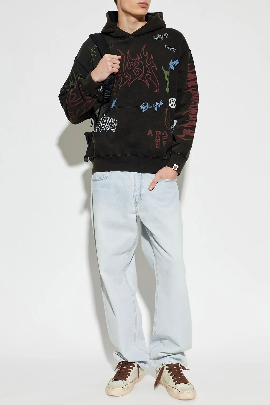 A Bathing Ape® Flame Logo Printed Hoodie