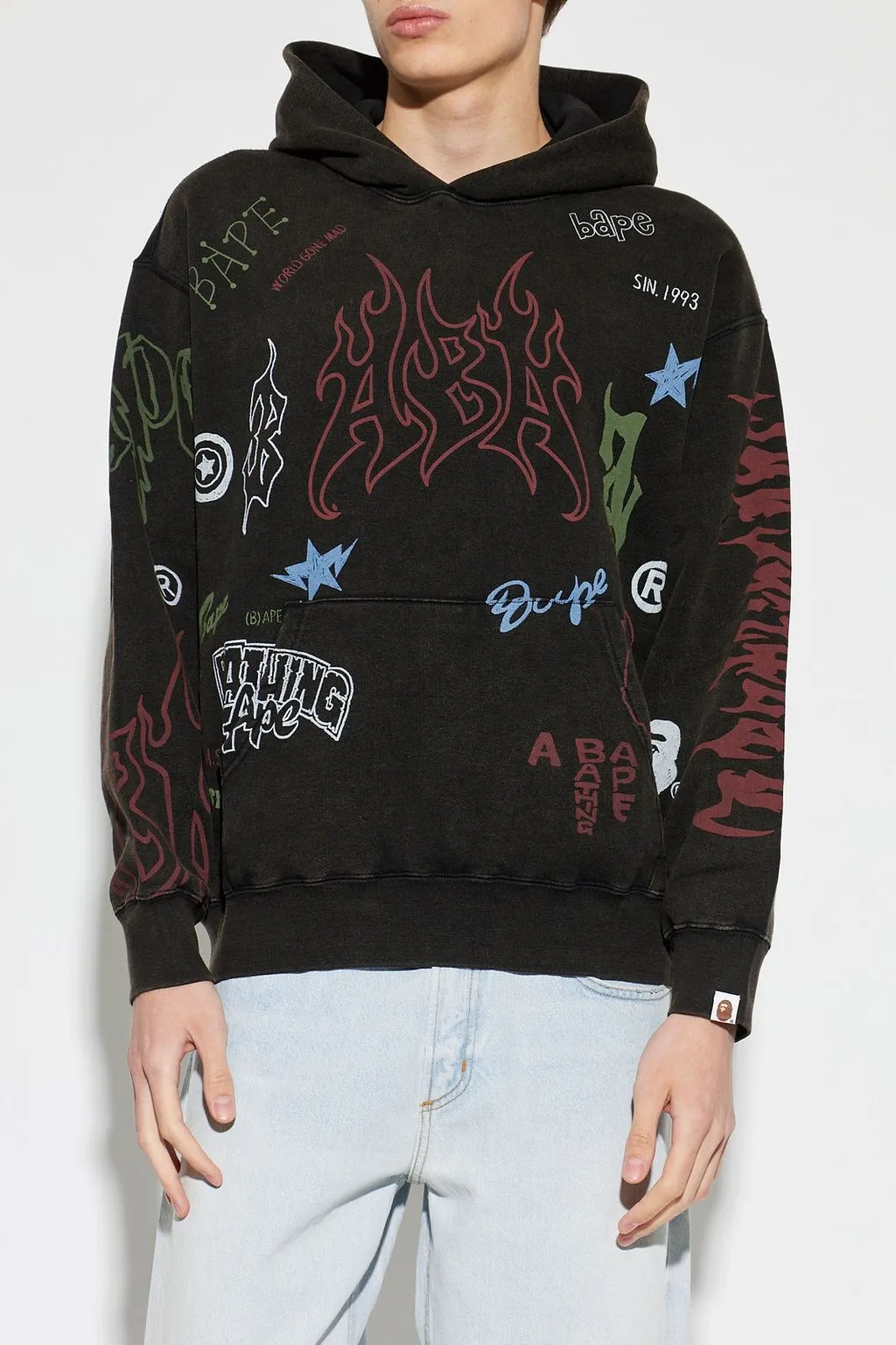A Bathing Ape® Flame Logo Printed Hoodie