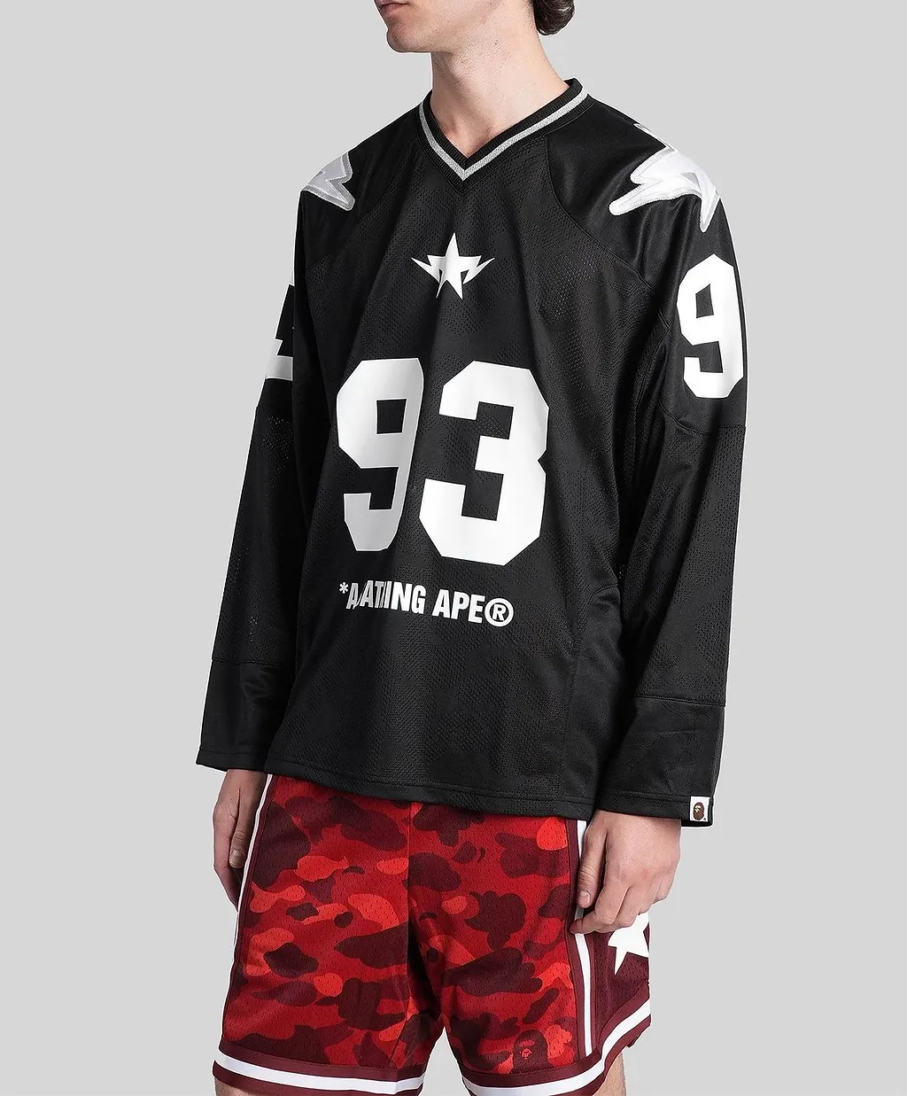 A Bathing Ape® Logo-Print Long Sleeved V-Neck T-Shirt