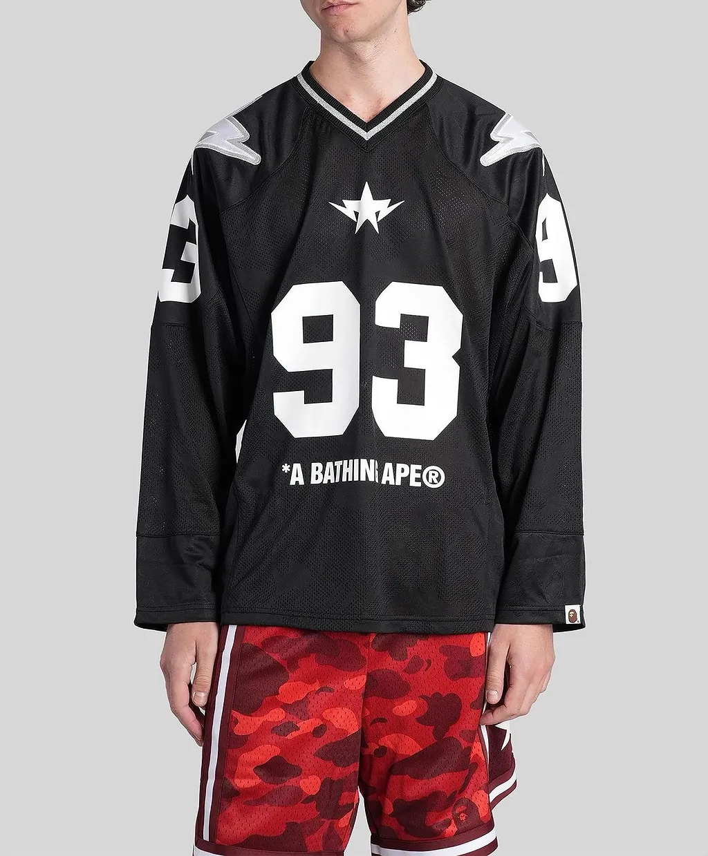 A Bathing Ape® Logo-Print Long Sleeved V-Neck T-Shirt