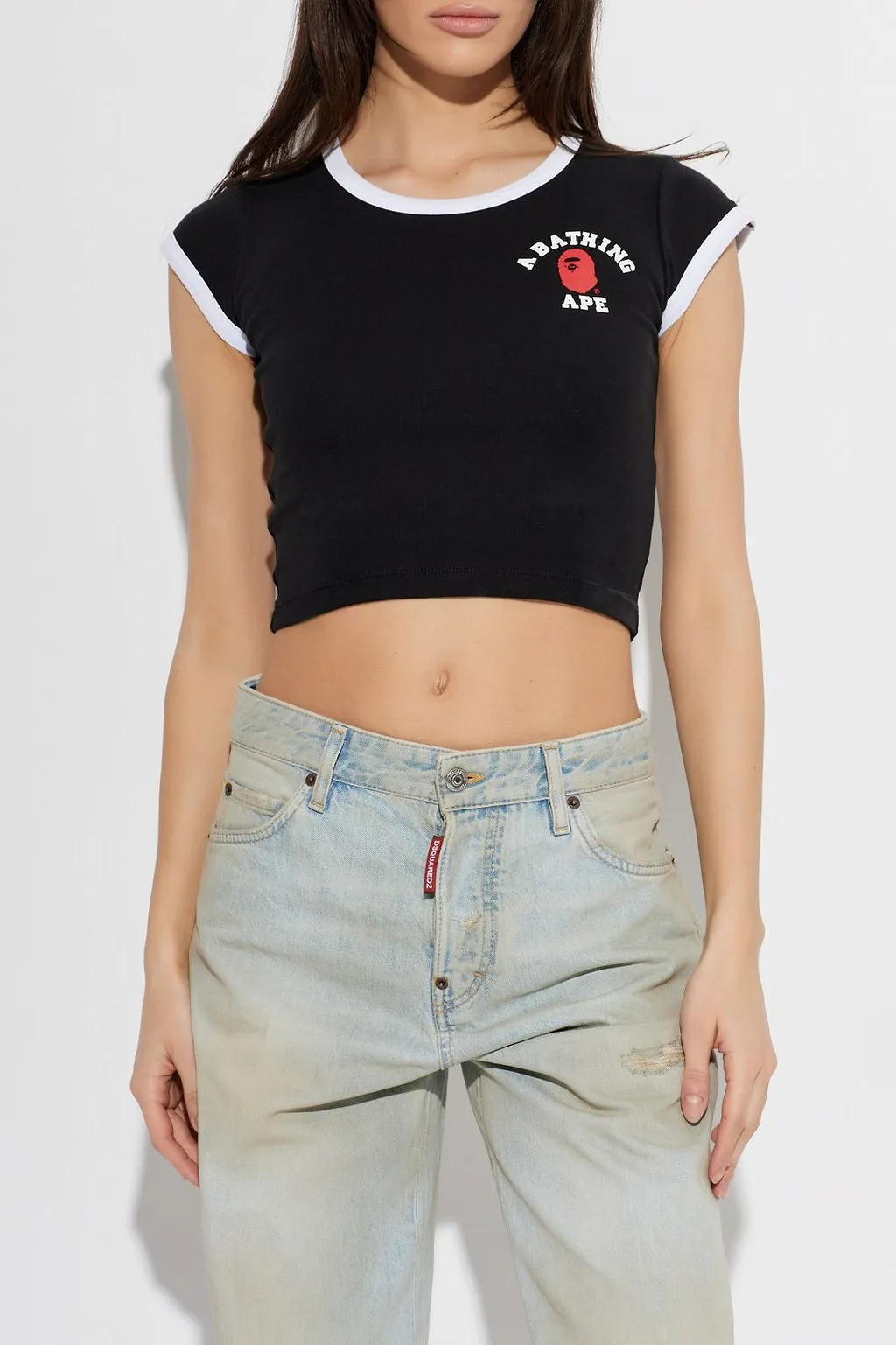 A Bathing Ape® Logo Trimmed Cropped T-Shirt