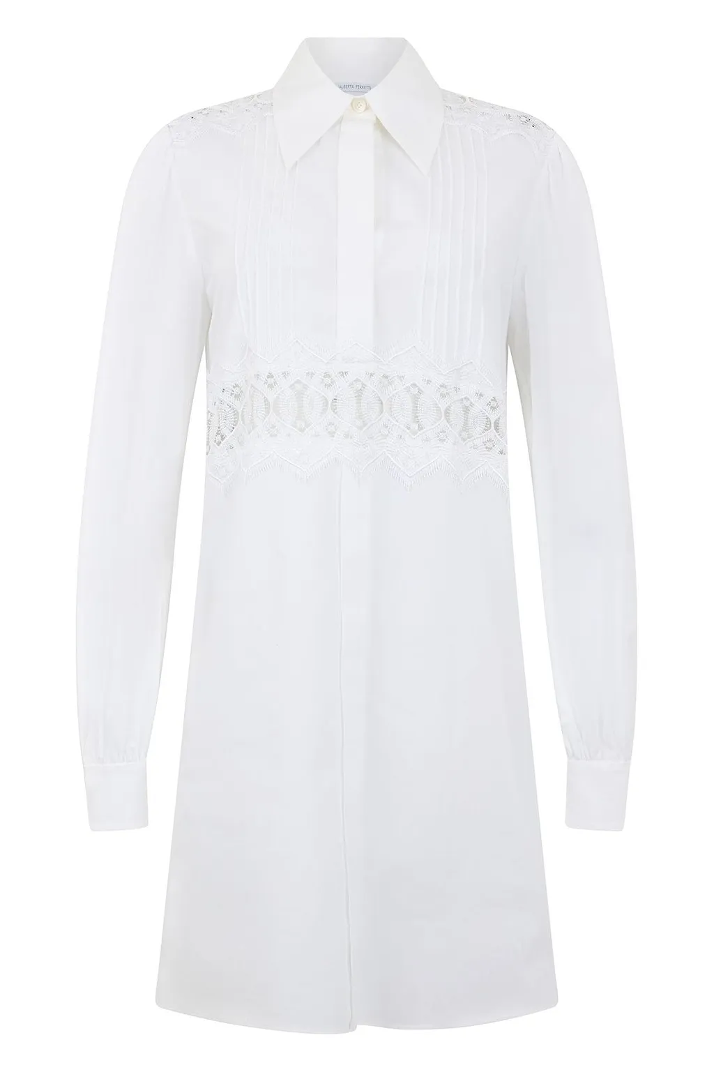 Alberta Ferretti Pintuck Lace Shirt Dress