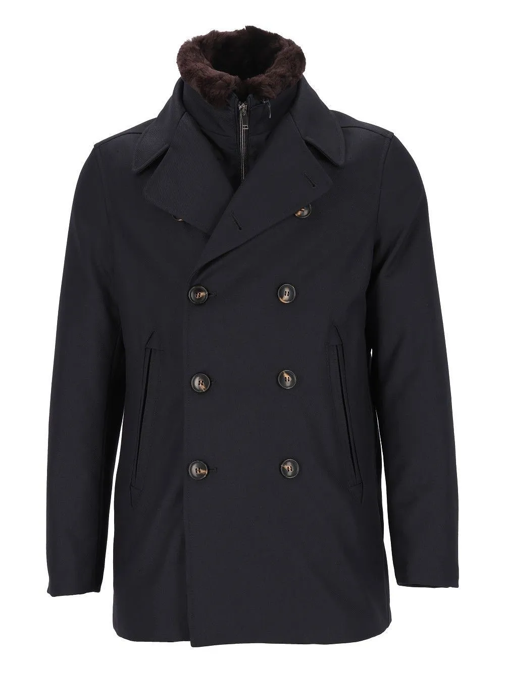 Double-Breasted Fur Collar Coat