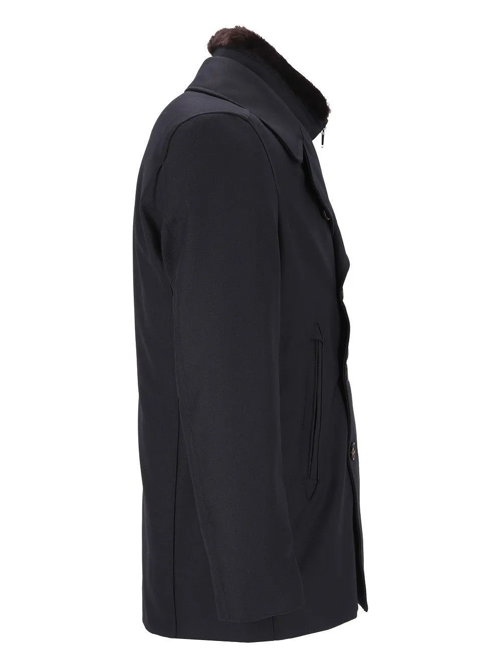 Double-Breasted Fur Collar Coat