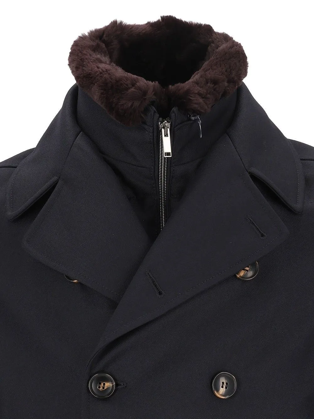 Double-Breasted Fur Collar Coat