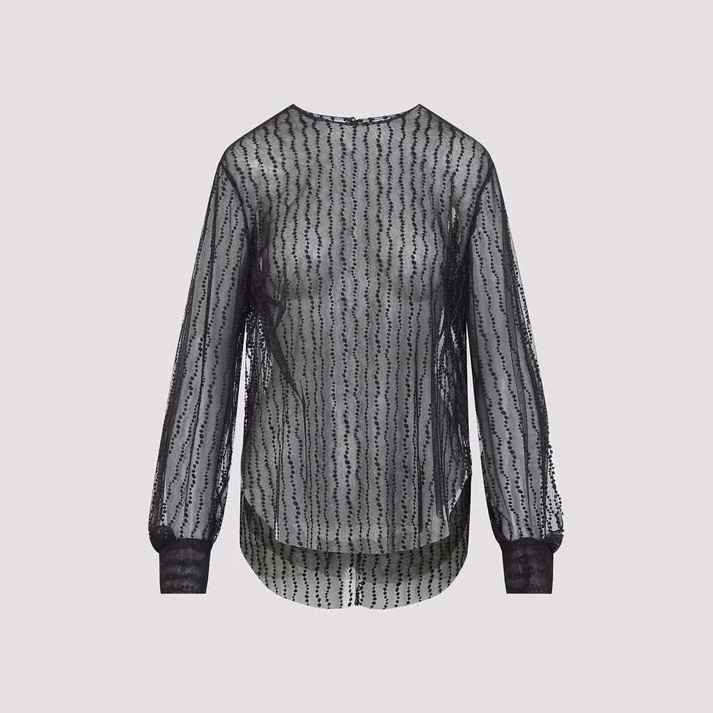 Alberta Ferretti Sheer Dotted Tulle Top