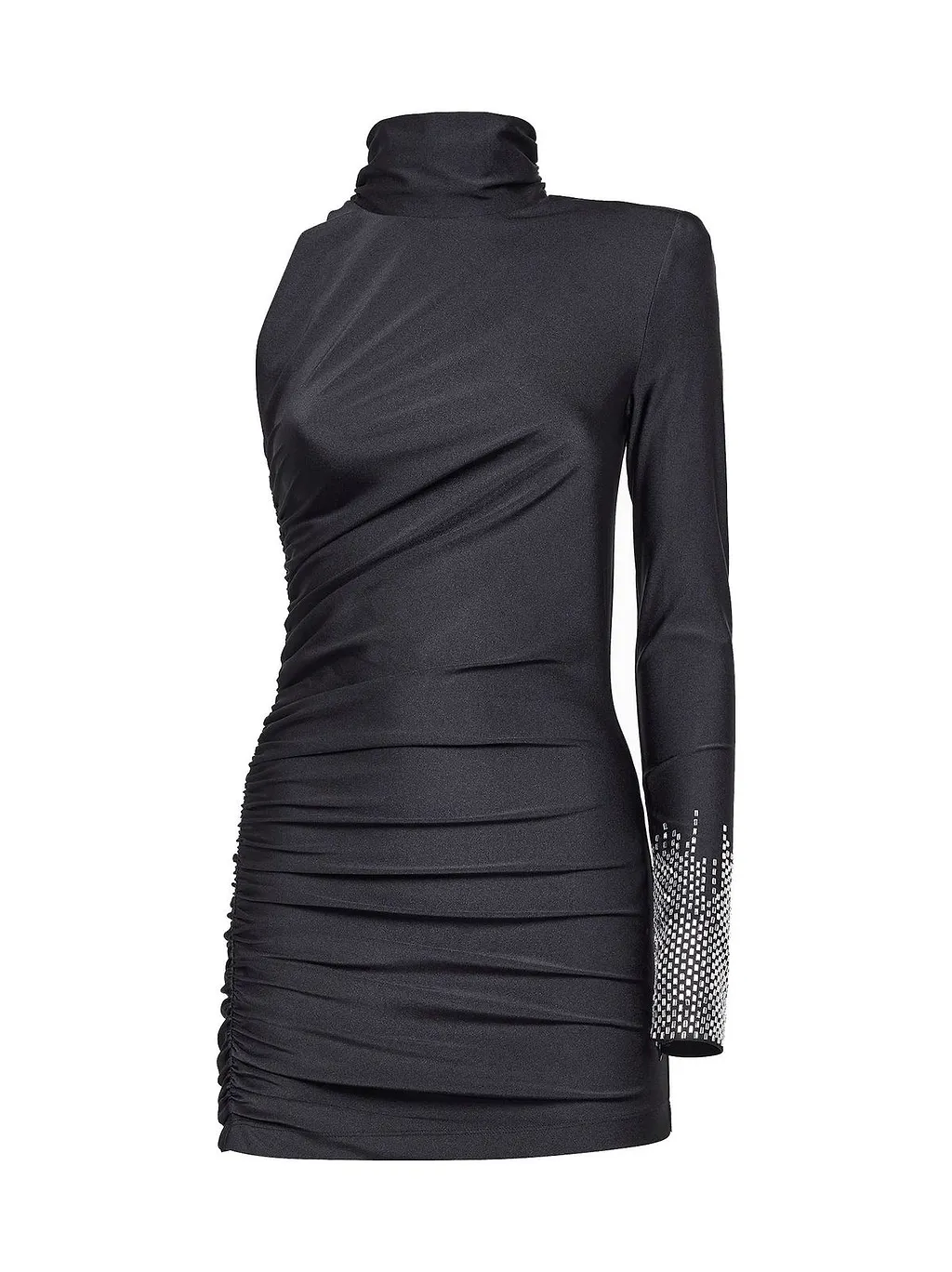 Alina Ruched Rhinestone-Sleeve Dress