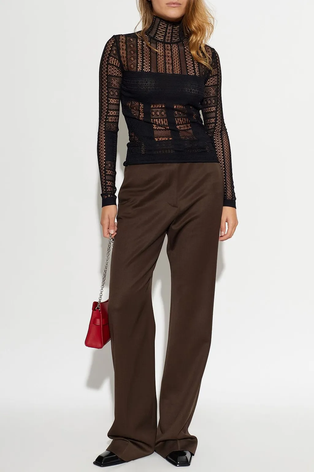 Alexander Mcqueen Sheer Lace Long-Sleeve Top