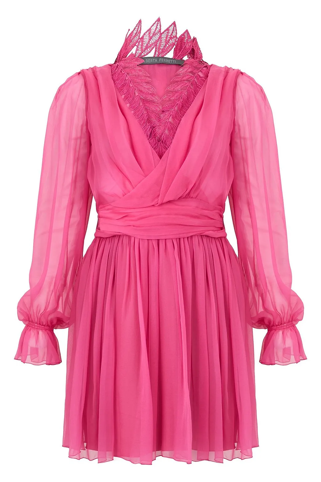 Alberta Ferretti V-Neck Lace Detailed Mini Dress