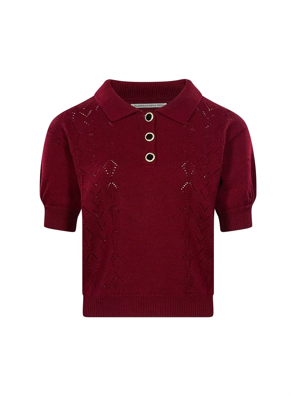 Alessandra Rich Lace-Knit Polo Top