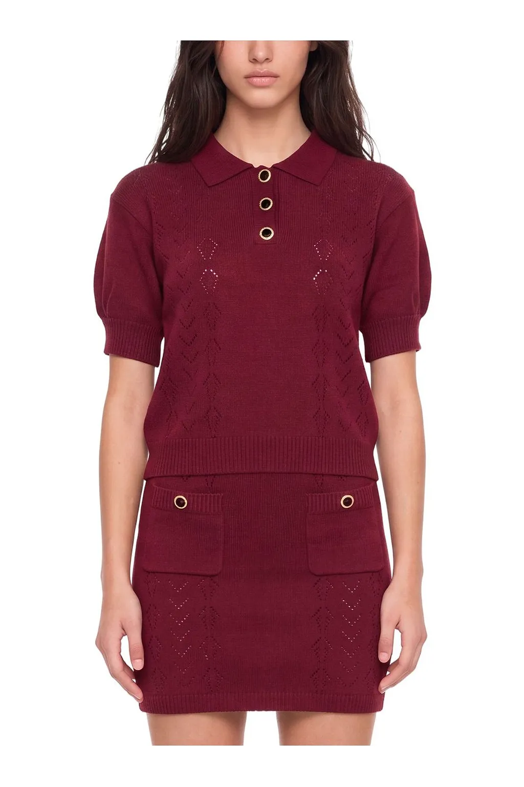 Alessandra Rich Lace-Knit Polo Top
